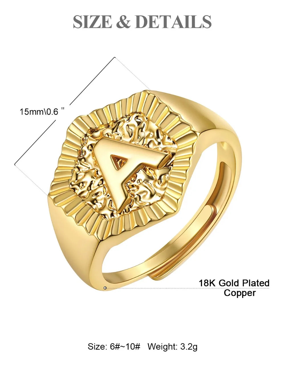 18k gold plated U7 Hexagon Surface Rings