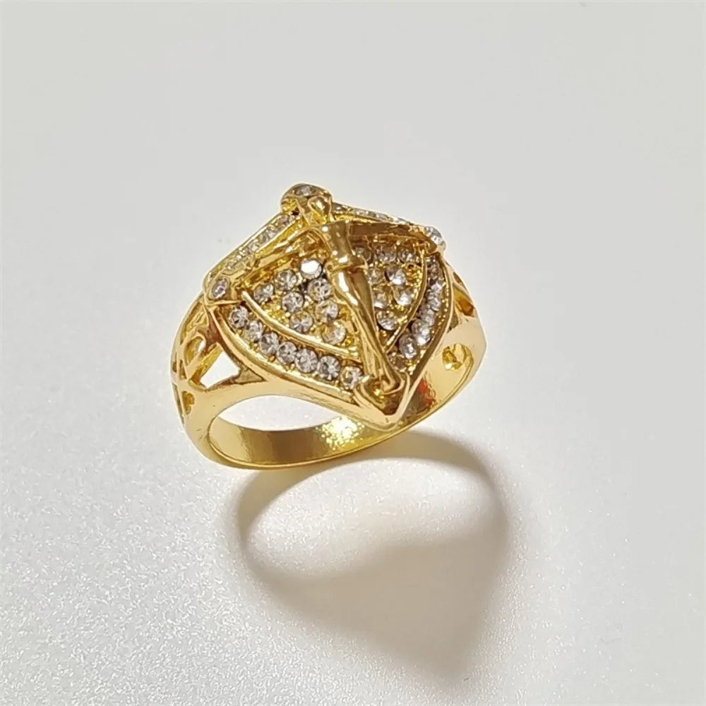 Golden Jesus Cross Shield Ring