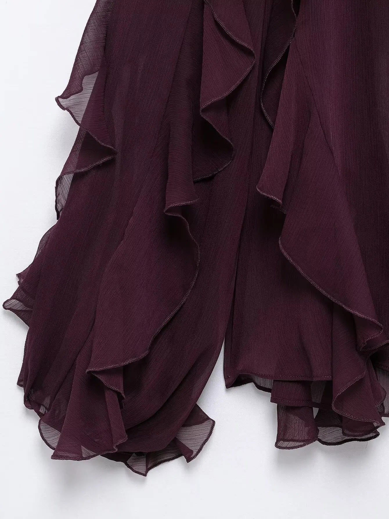 Tangada  Wine Red Ruffles Shirt Long Sleeve