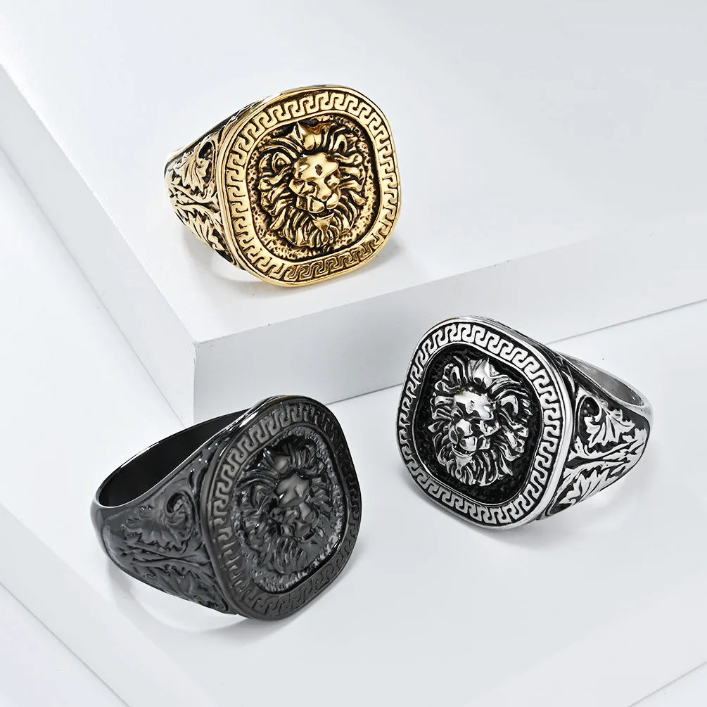 American Retro Stylish Domineering Pattern Lion Head Ring