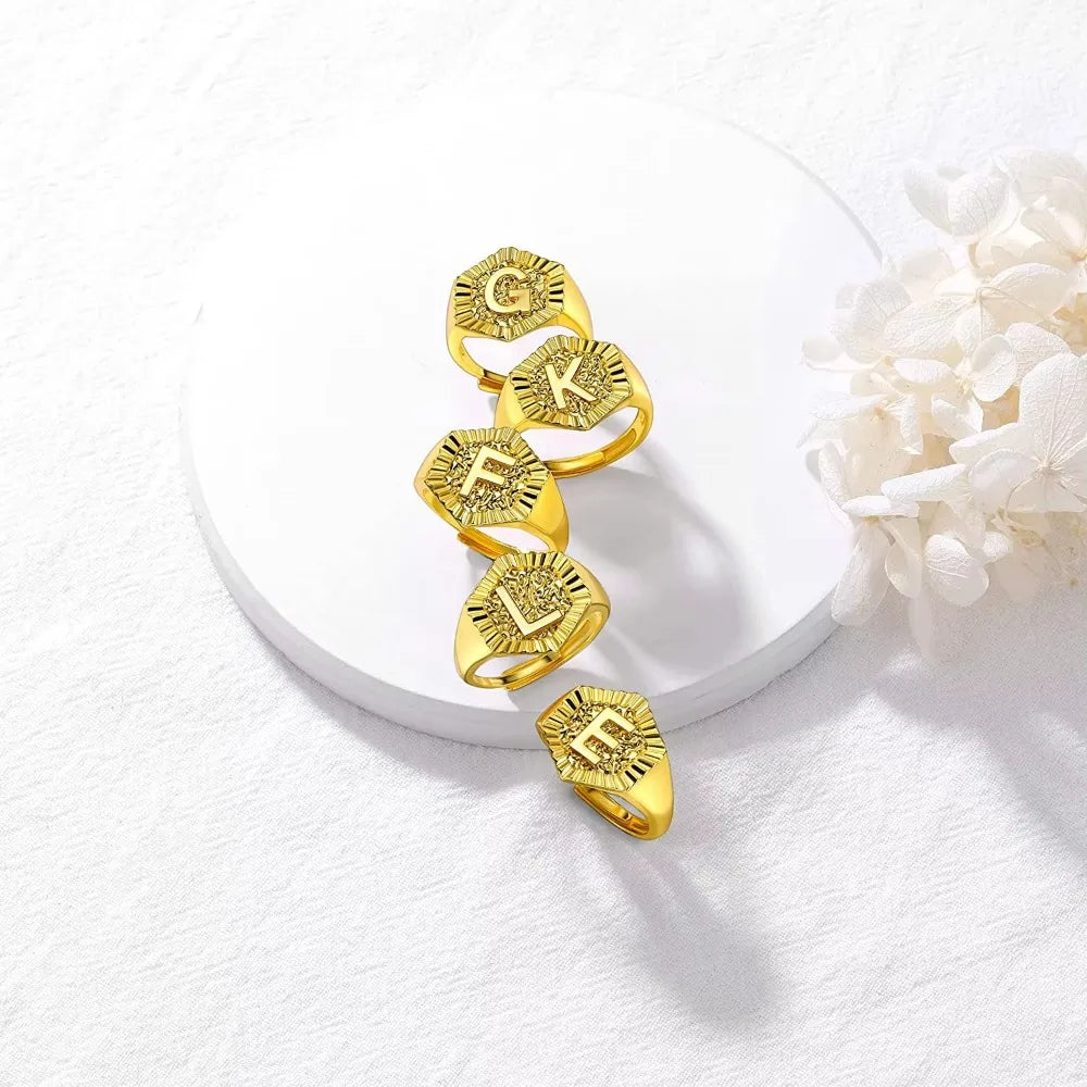 18k gold plated U7 Hexagon Surface Rings