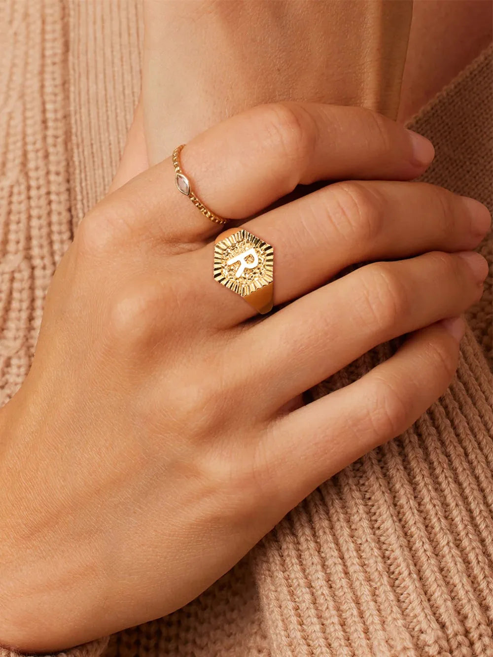 18k gold plated U7 Hexagon Surface Rings