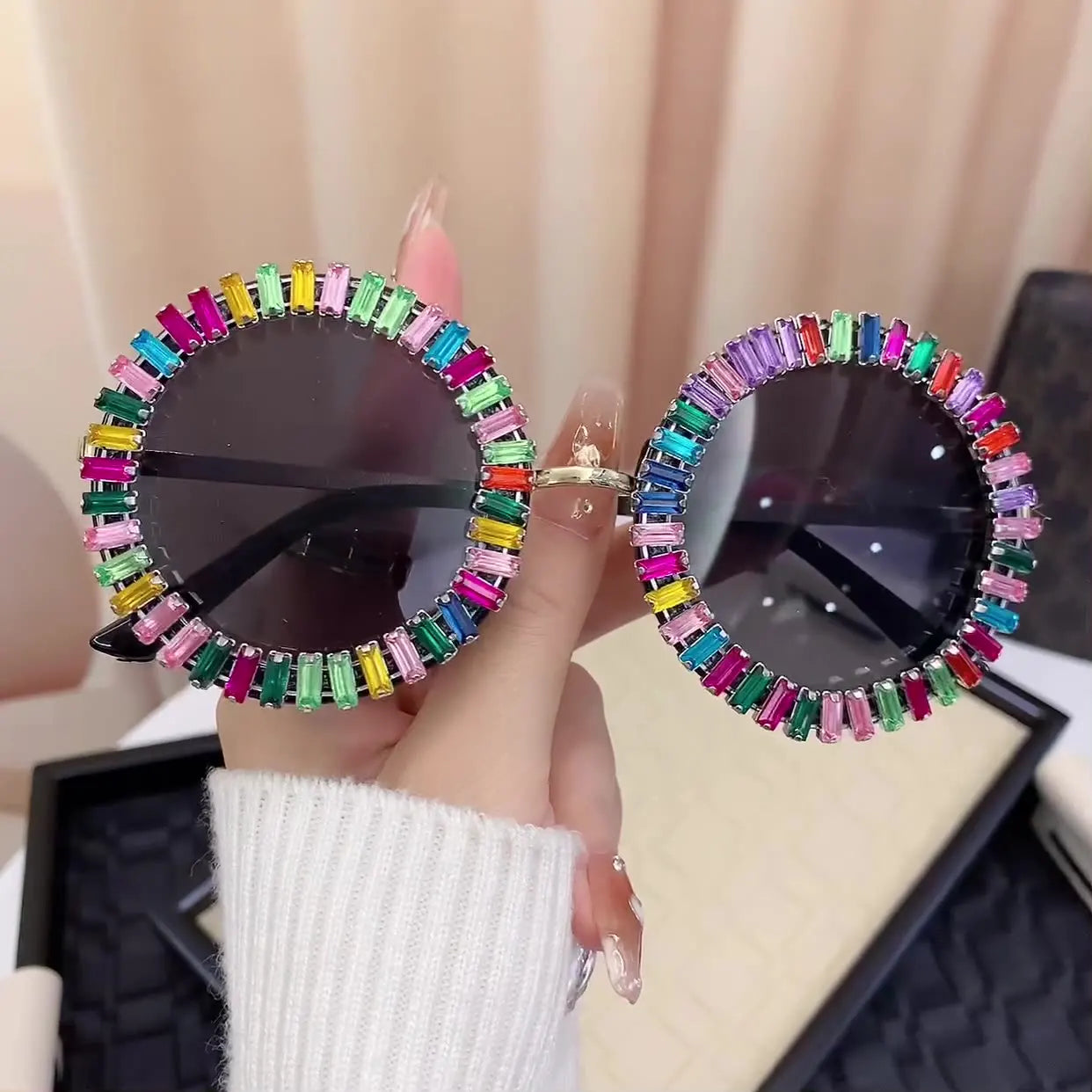 Luxury Brand Designer Round Diamond Sunglasses