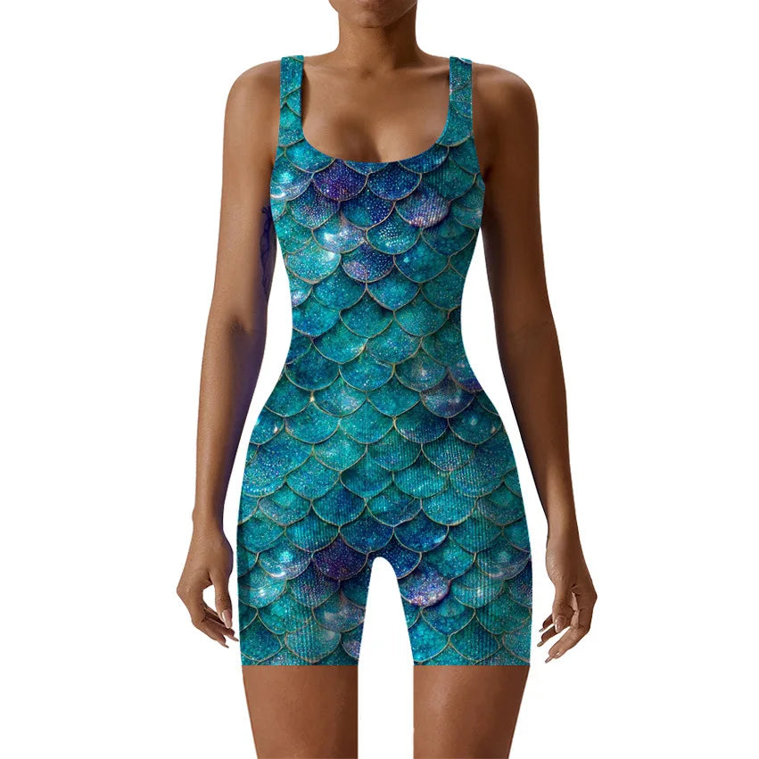 Fish Scale Print Multicolor Bodysuit