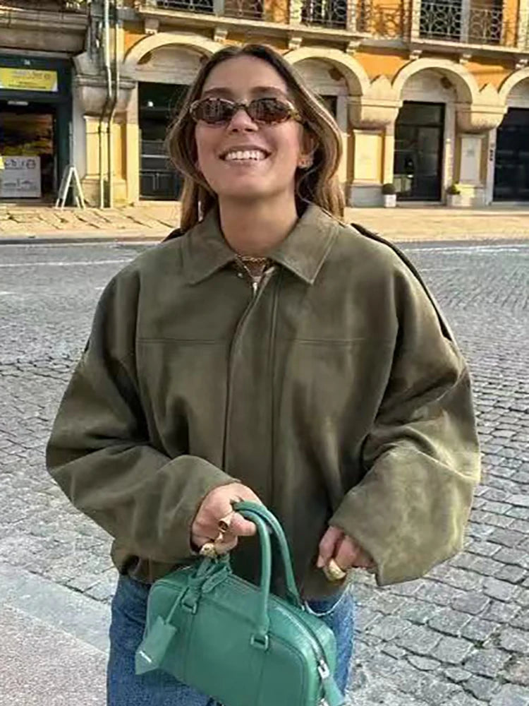 Vintage  Green Oversize Bomber Jackets