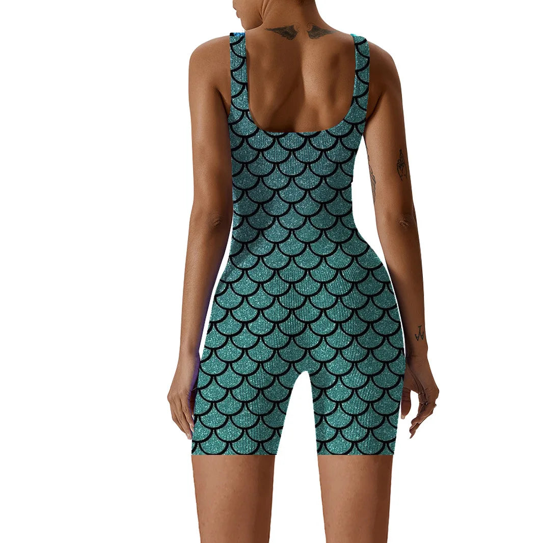 Fish Scale Print Multicolor Bodysuit