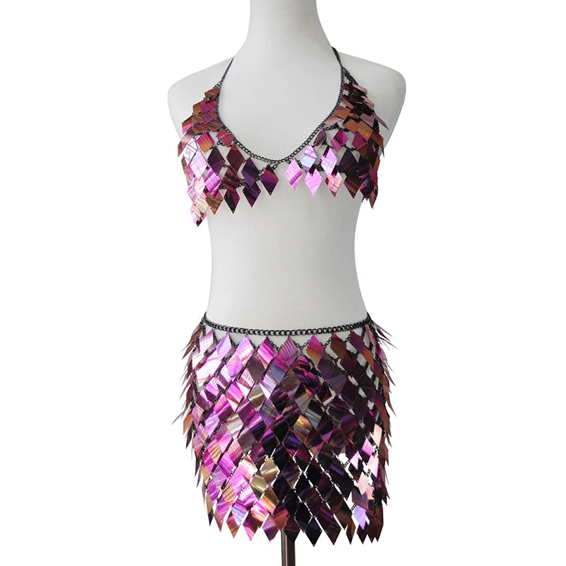 Festival Queen Sequined Crop Top and Mini Skirt