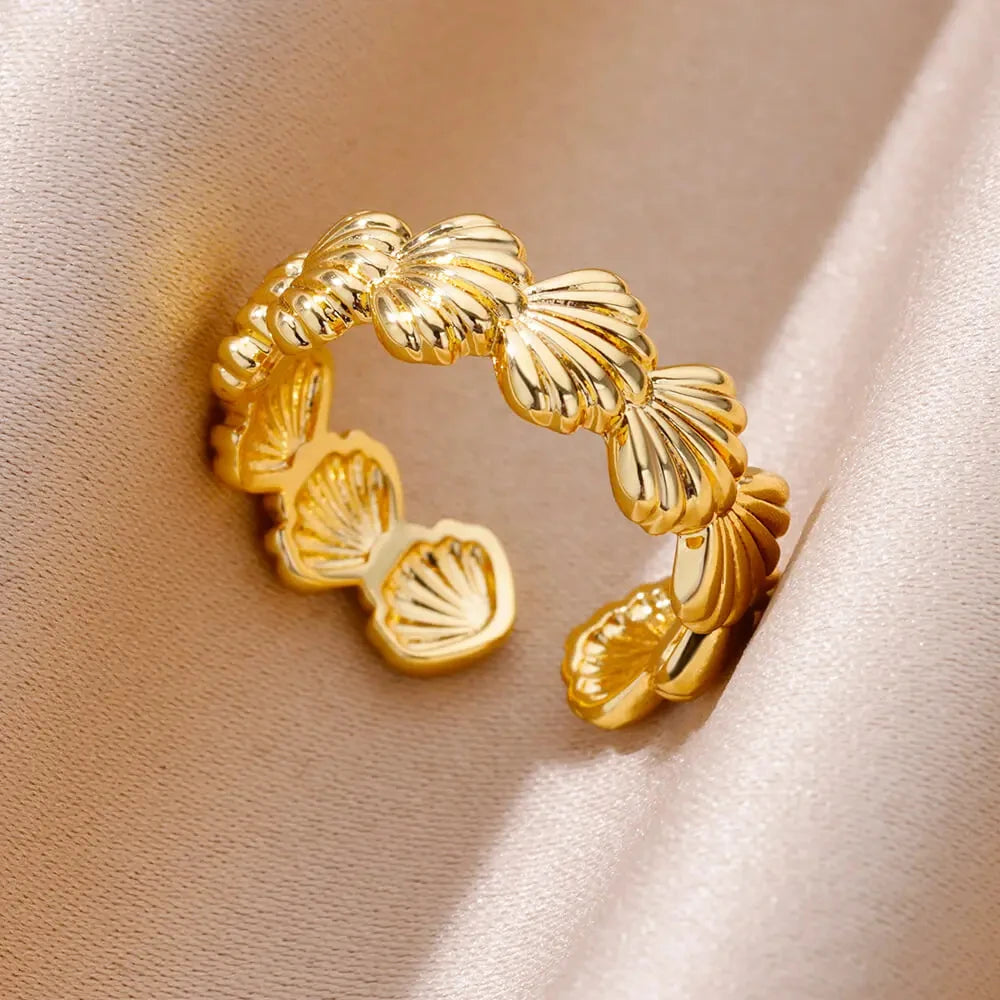 Shell Rings for Women Adjustable Gold Color