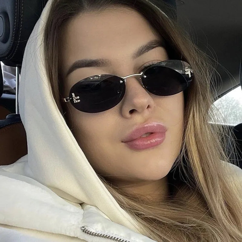 Rimless Retro Oval Sunglasses