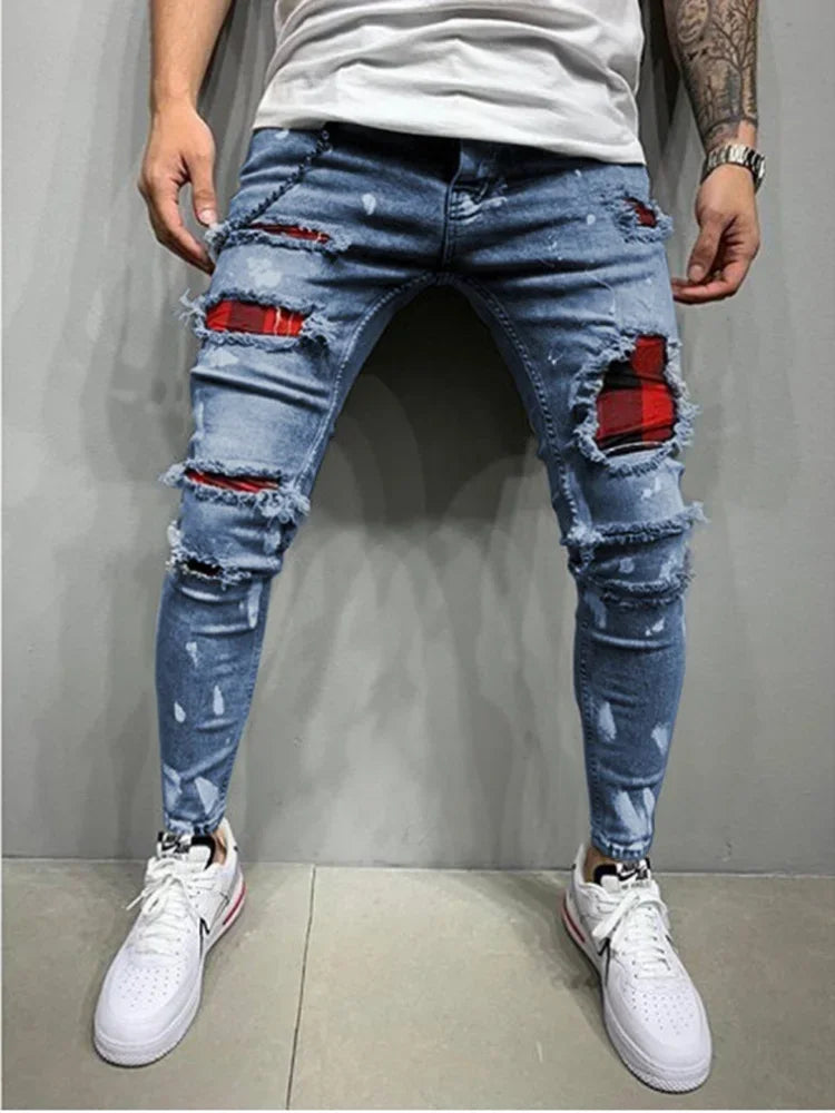 Slim Elastic Denim Cargo Ripped Skinny Jeans