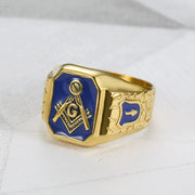 Titanium Steel 18k Gold-Plated Blue Glue Speech Men's Ring