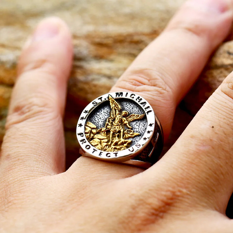 BEIER 316L Stainless Steel Angel  St Michael Ring
