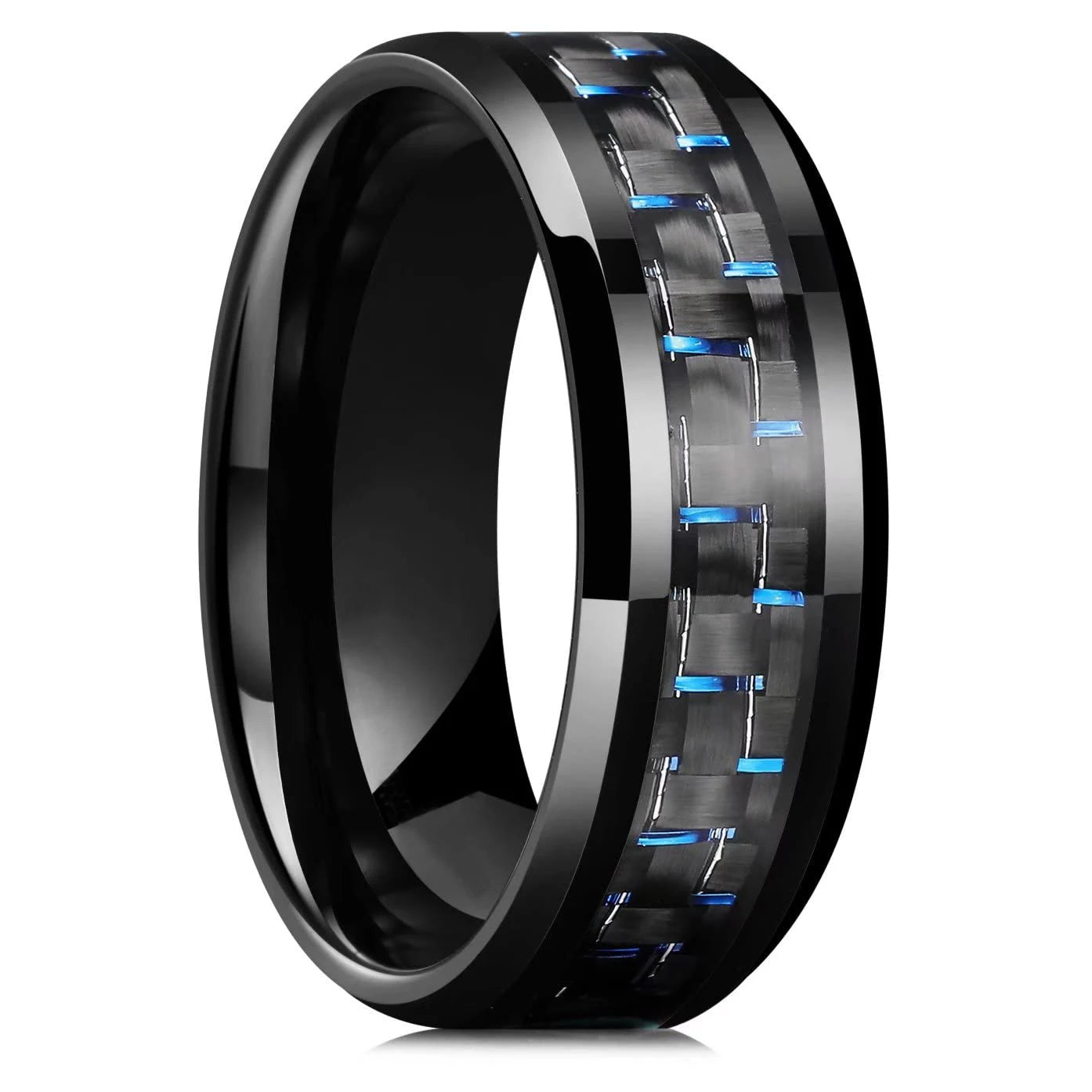 Black Carbon Fiber Matte Finish Ring For Men