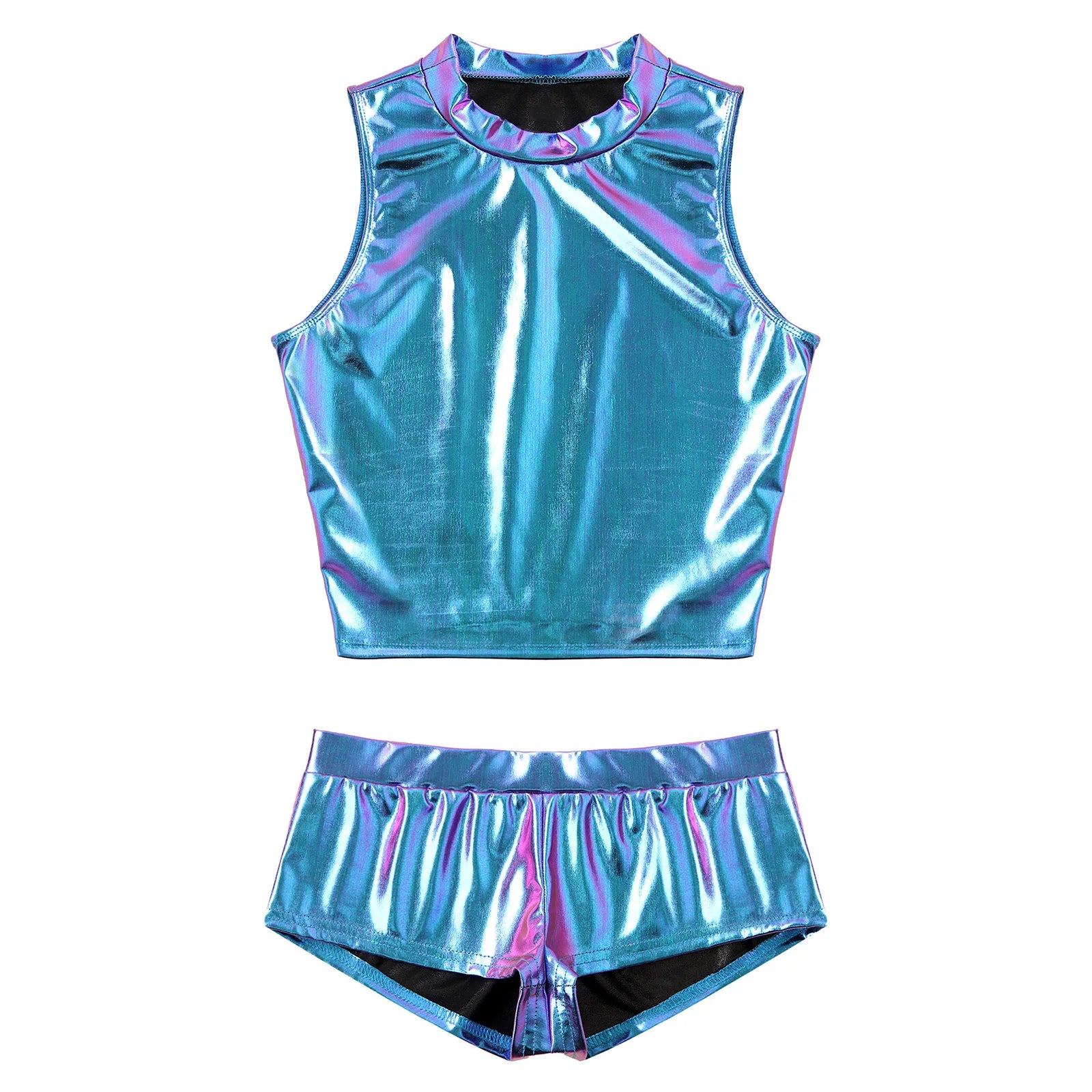 Metallic Mock Neck Crop Top & Hot Shorts