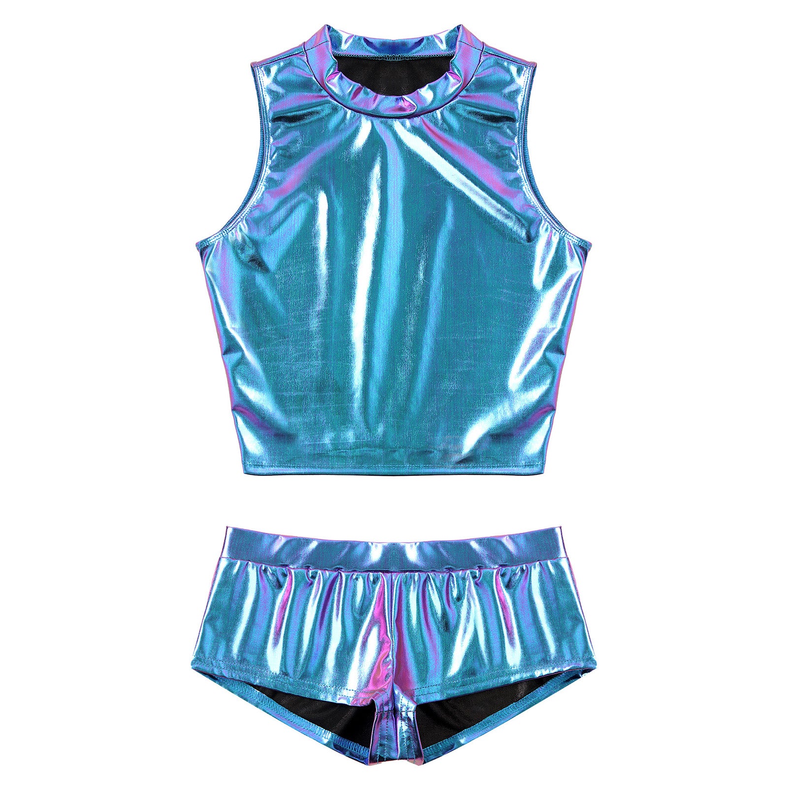 Metallic Mock Neck Crop Top & Hot Shorts