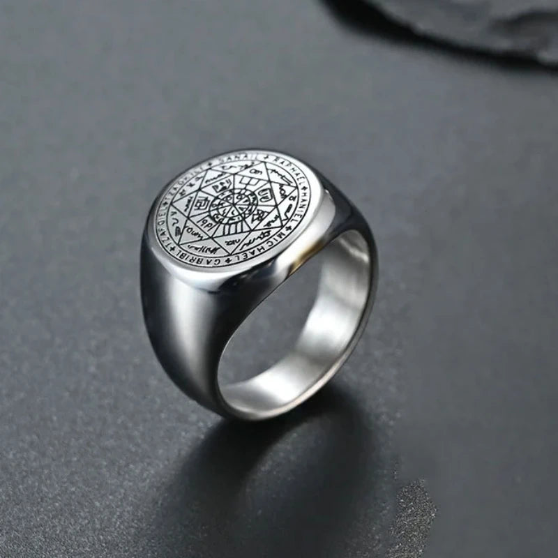 YILUOCD  18K Gold Plated+Stainless Steel Seal of The Seven Archangels Rings