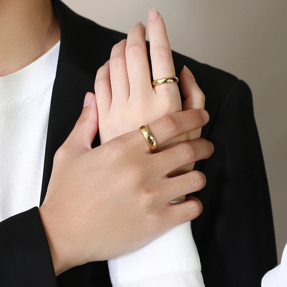 Faceted Edge Dome Polished Tungsten Carbide Wedding Rings