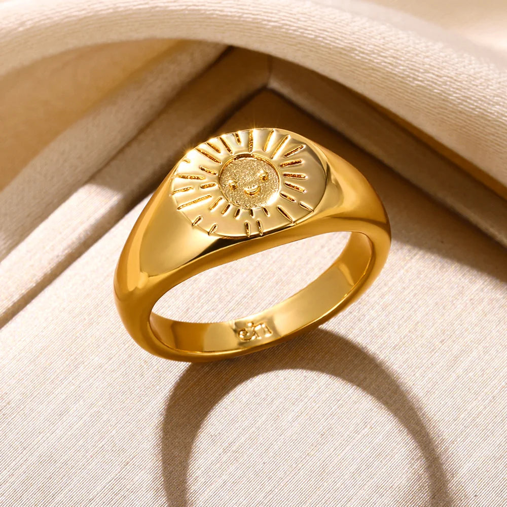 Stainless Steel Sun Smile Ring
