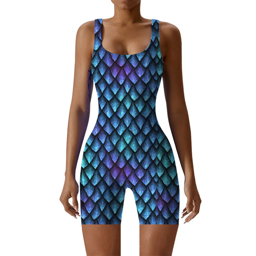 Fish Scale Print Multicolor Bodysuit