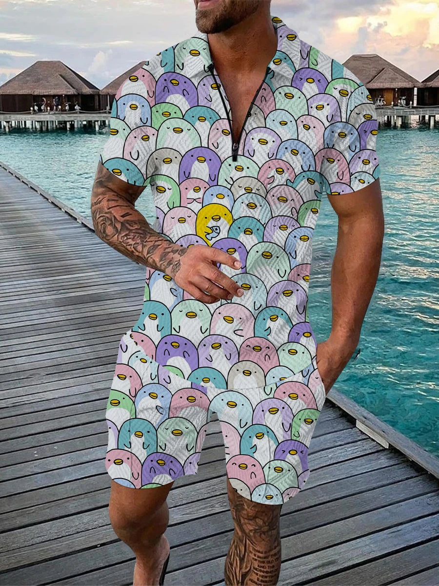 Cartoon Duck Panda 3D Print Polo Shirts & Shorts Suits