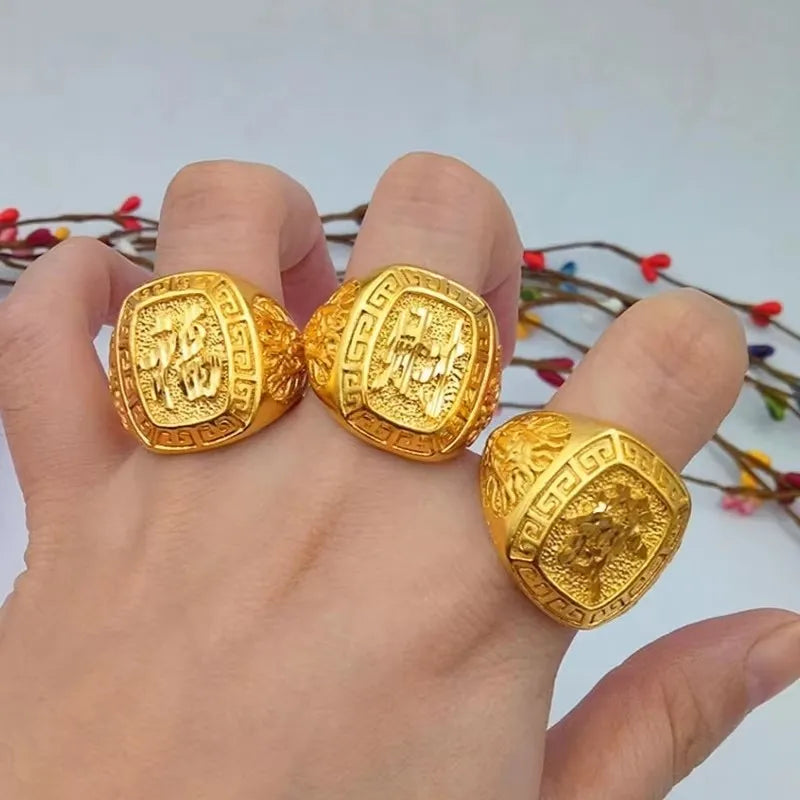 18CT Gold Plated Engraving Dragon Rings