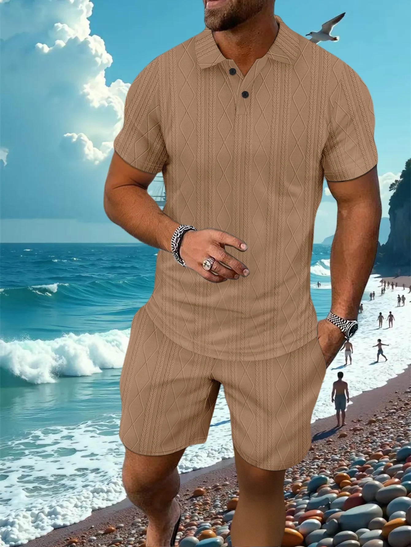 lapel short-sleeved POLO shirt & shorts