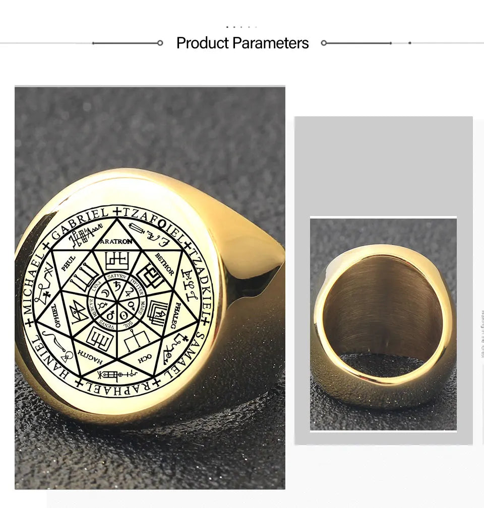 YILUOCD  18K Gold Plated+Stainless Steel Seal of The Seven Archangels Rings