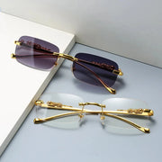 Rimless Rectangle Vintage Metal Leopard Head Sunglasses