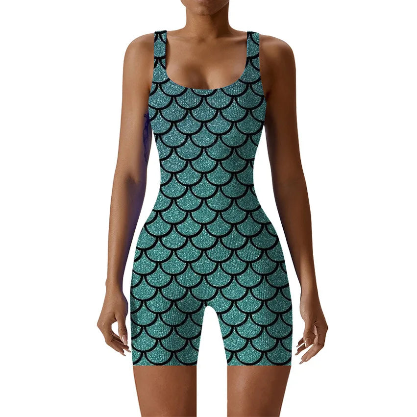 Fish Scale Print Multicolor Bodysuit