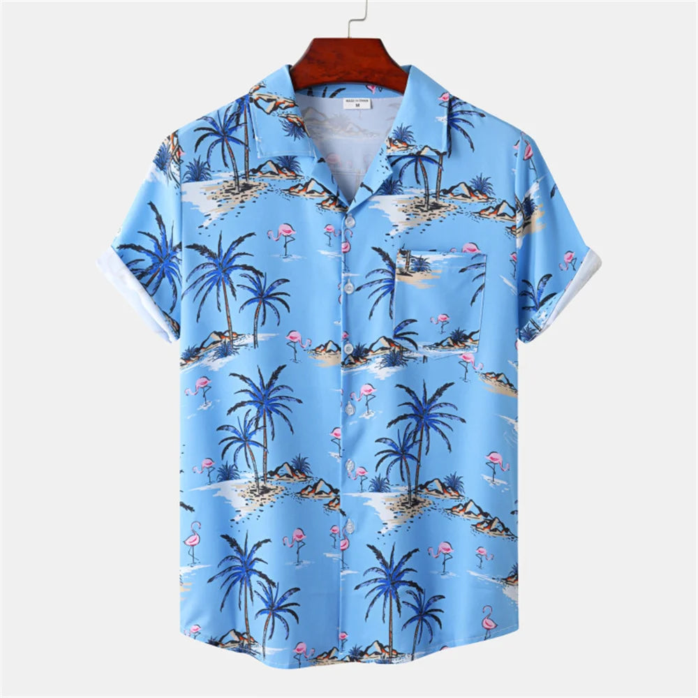 Floral Tops Hawaiian Flamingo Print Beach Shirts