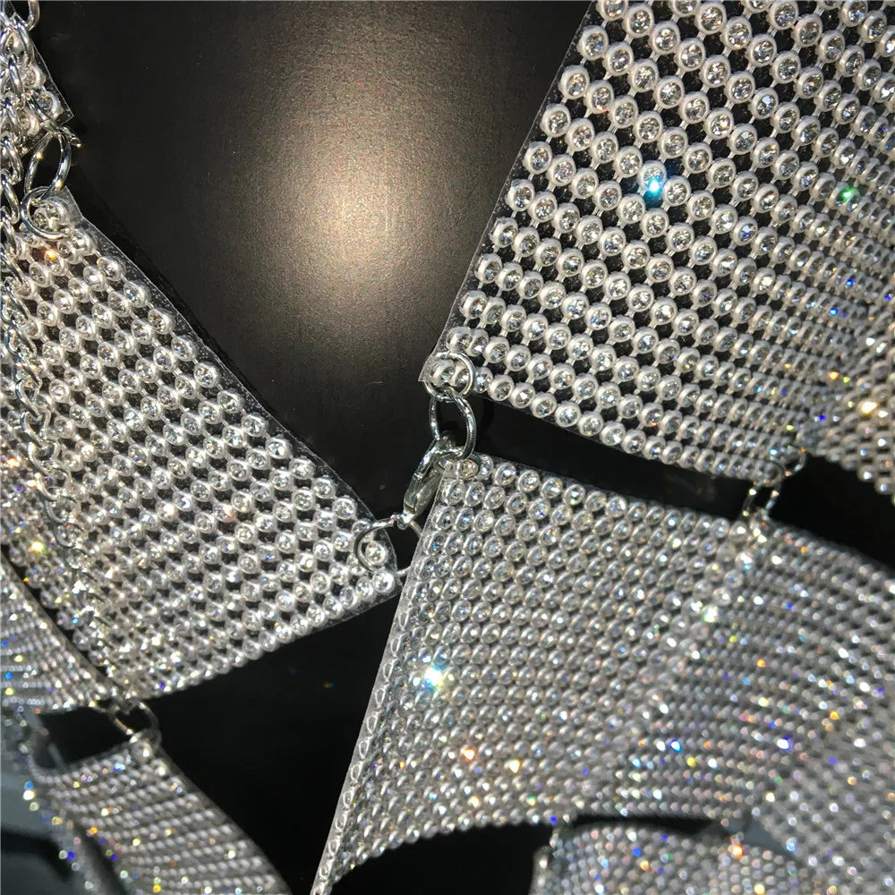 Shiny Crystal Rhinestone  Tank Tops Mini Skirt