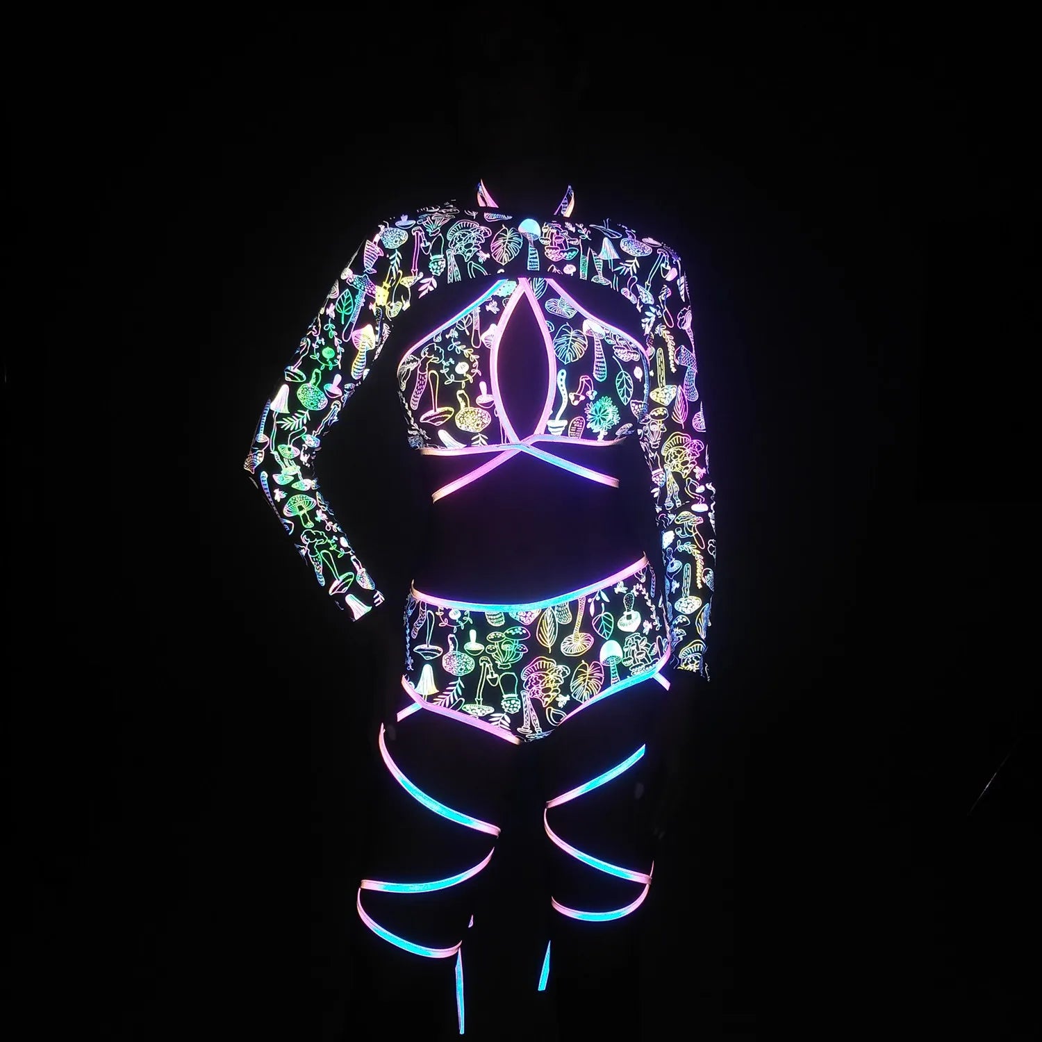 Harajuku Reflective Set Bandage Shorts+Bra+Crop