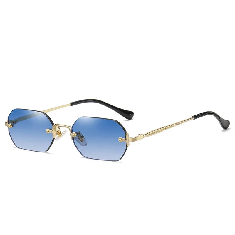 Rimless Rectangle Vintage Metal Leopard Head Sunglasses