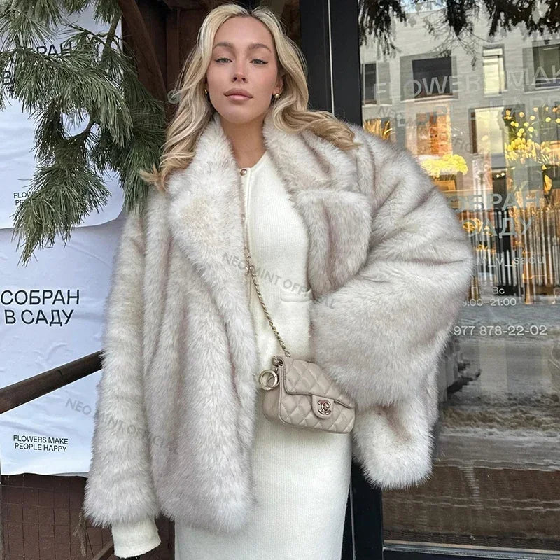 Neo Mint Fluffy Faux Fox Fur Jacket