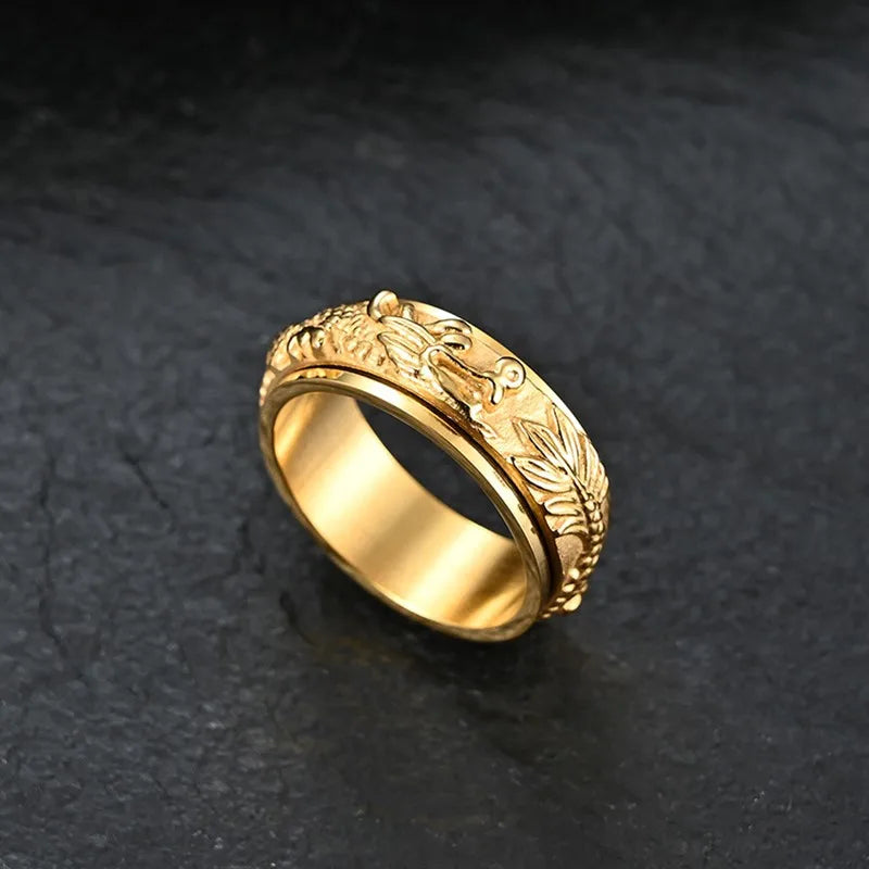 Stainless Steel / spinner dragon 18k gold plated ring