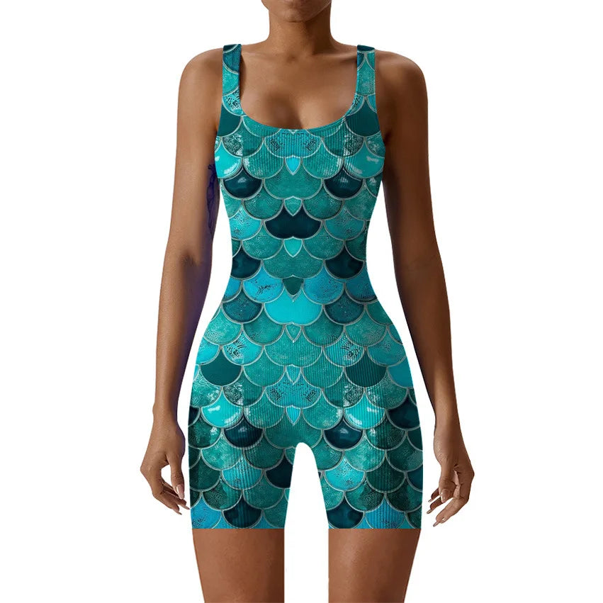 Fish Scale Print Multicolor Bodysuit