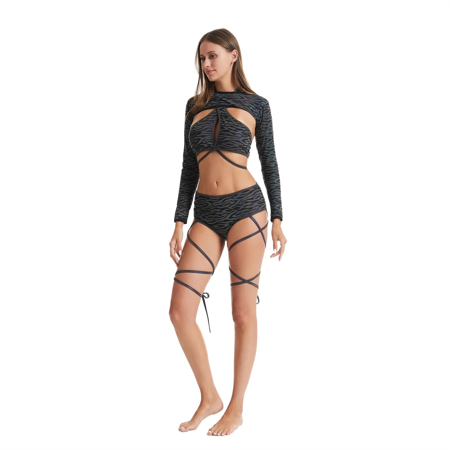 Harajuku Reflective Set Bandage Shorts+Bra+Crop