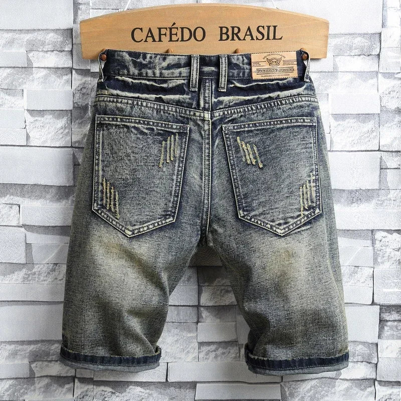 Spliced Ripped Hole Short Jeans