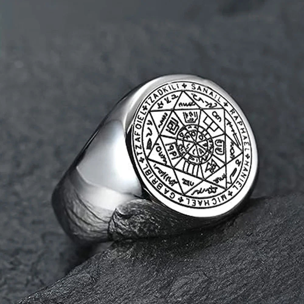 YILUOCD  18K Gold Plated+Stainless Steel Seal of The Seven Archangels Rings