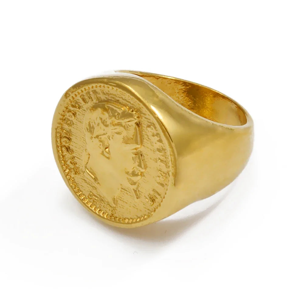 Anniyo Napoleon III Emperor Coin Ring Gold Plated