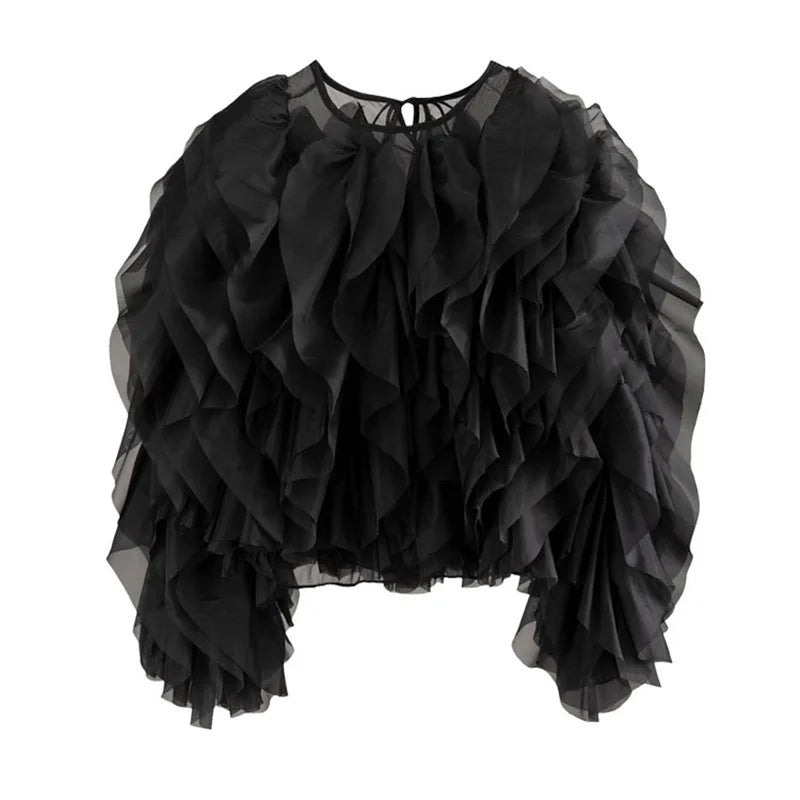 TWOTWINSTYLE Vintage Patchwork Ruffle Shirt