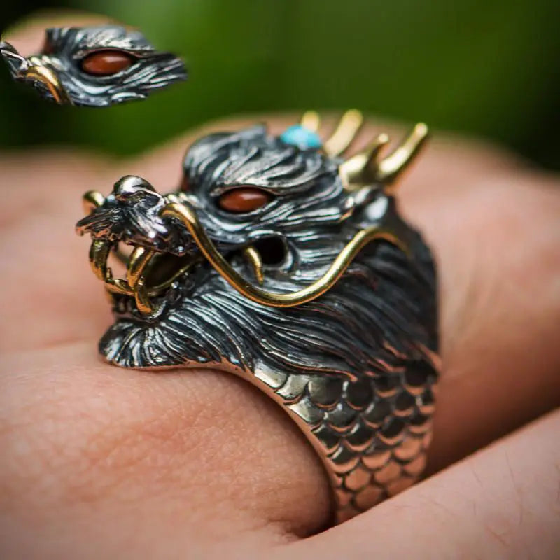 Retro Ethnic Evil Dragon Head Ring