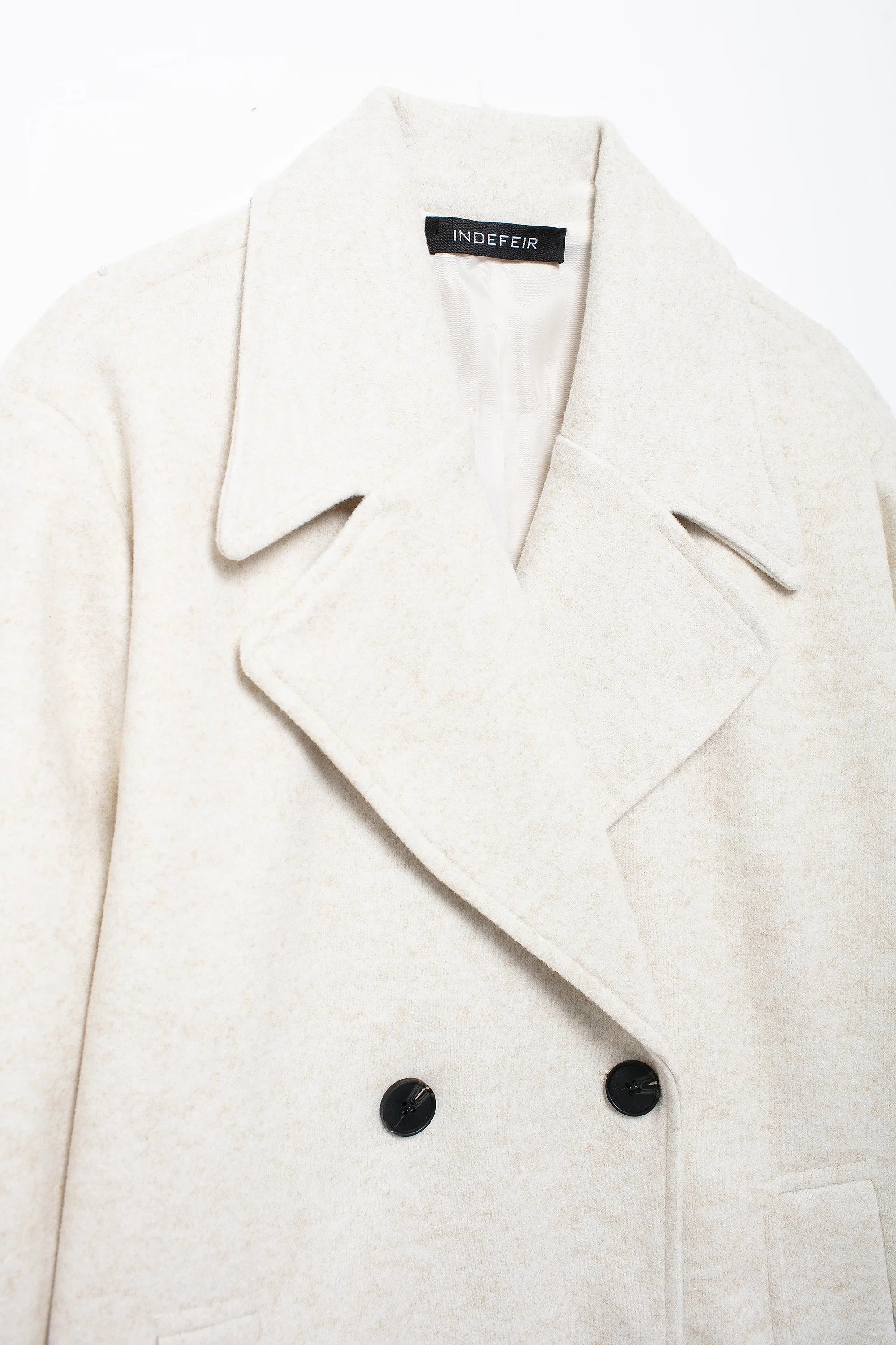 TRAFZA Solid Lapel Double Breasted Coat