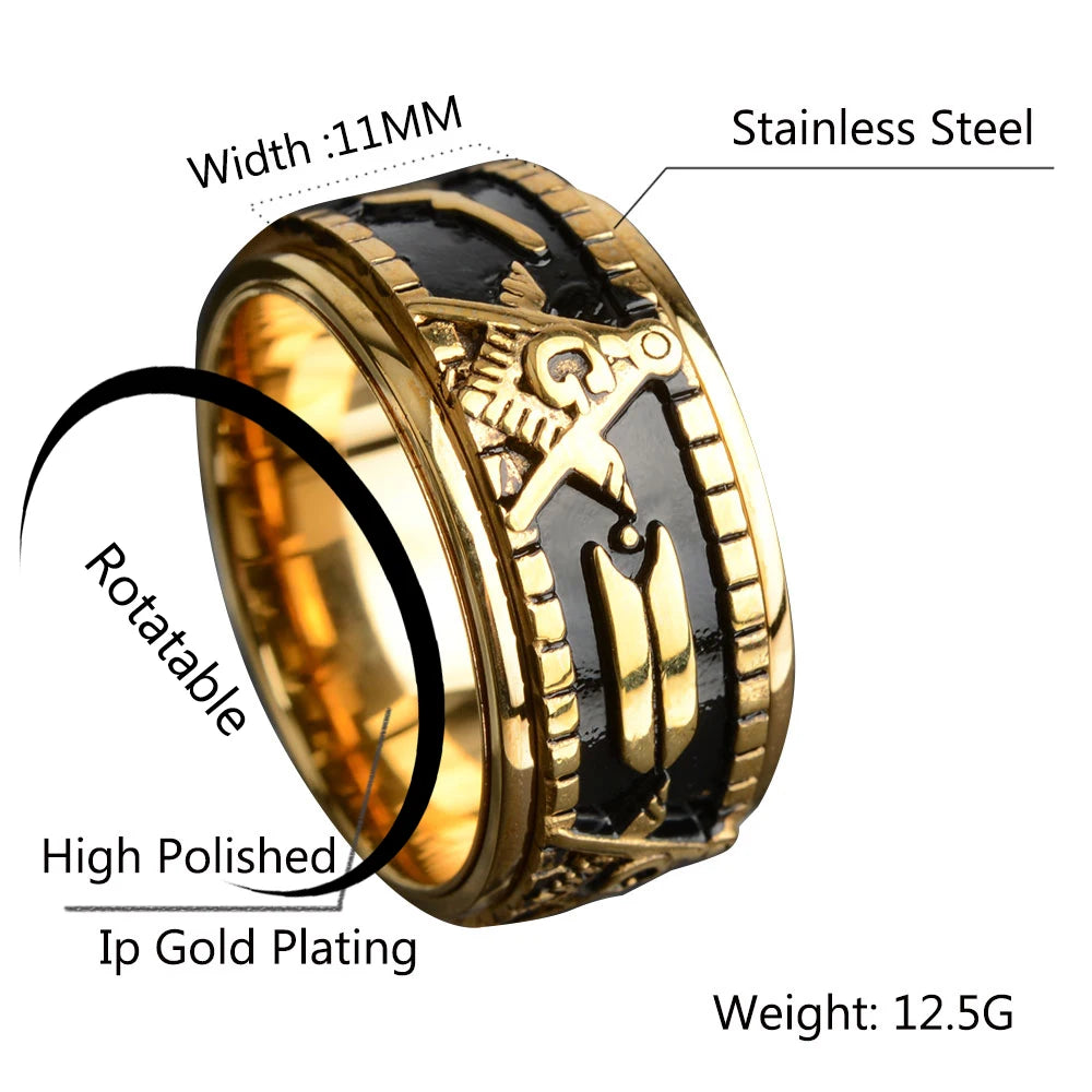 Rotatable Stainless Steel Masonic Rings