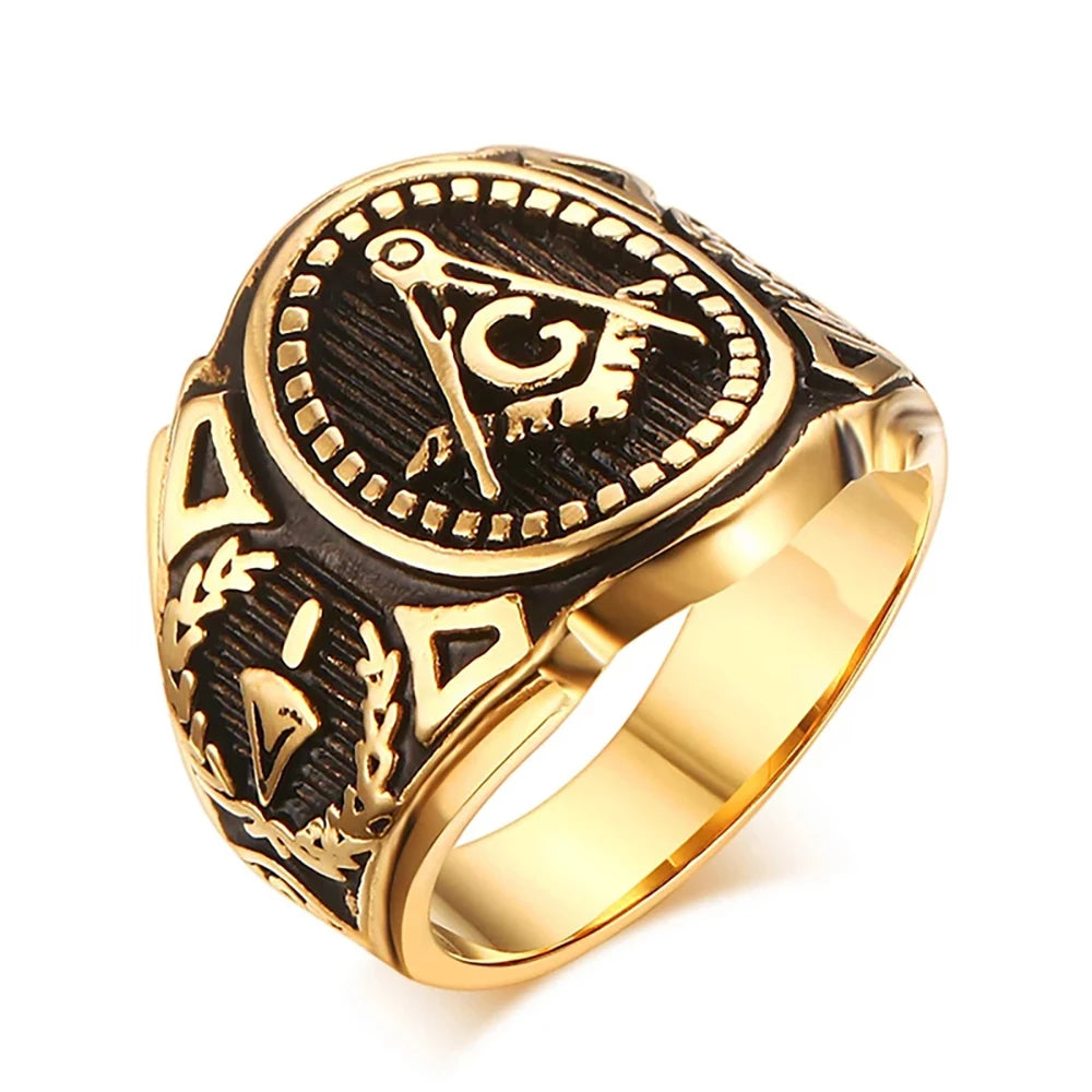 316L Stainless Steel Gold Color Freemason Ring