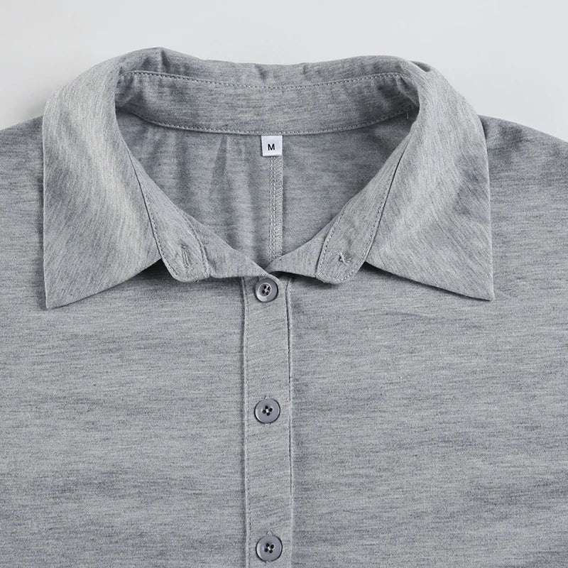 Grey Loose Rompers Fashion Button Up Full Sleeve suit