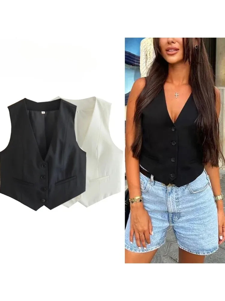 Black / White Cropped Vest Top