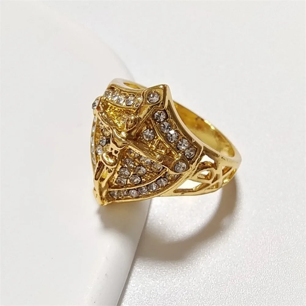 Golden Jesus Cross Shield Ring