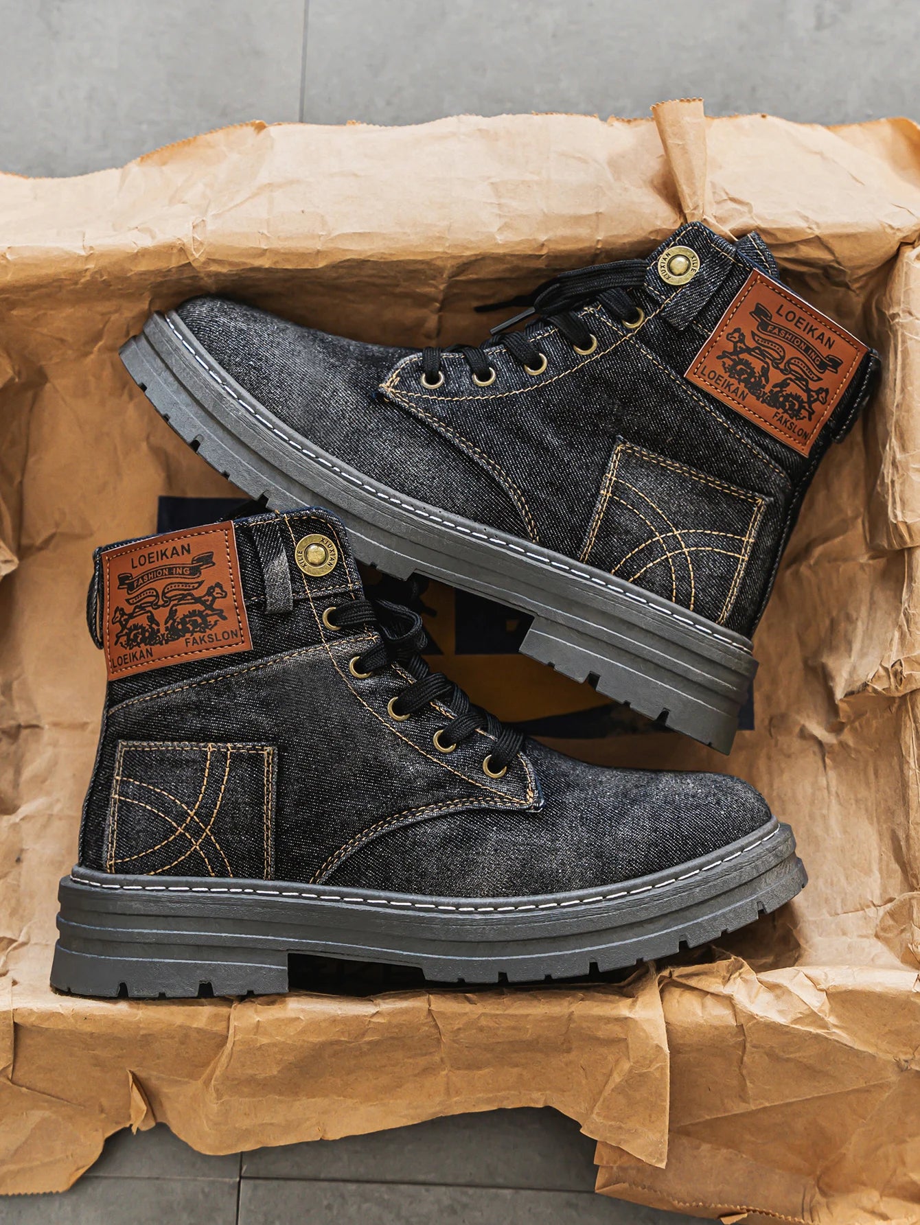High top denim boots