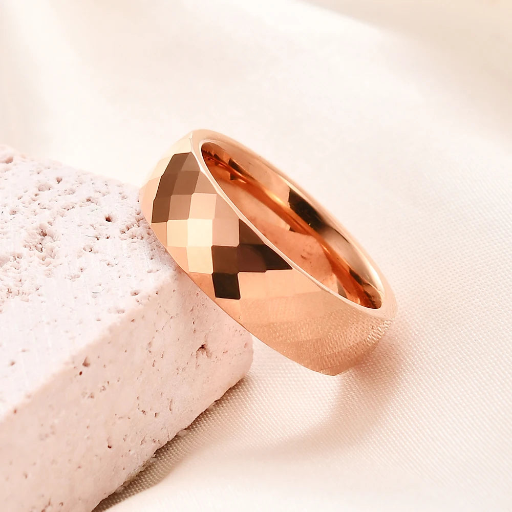 Faceted Edge Dome Polished Tungsten Carbide Wedding Rings